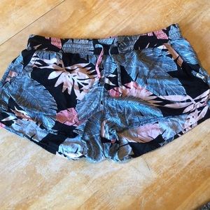 Black and Pink Banana Leaf Print Shorts